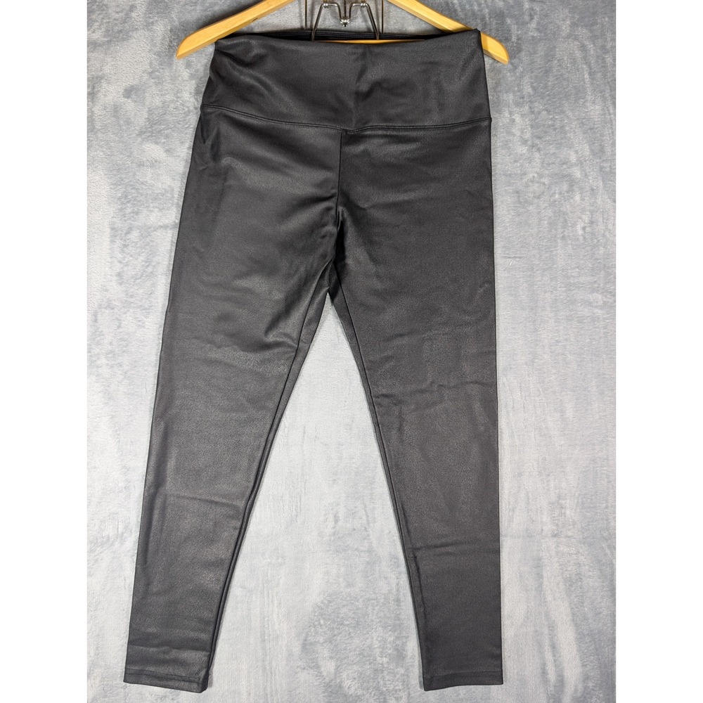Intro Love the Fit Black Faux Leather Tummy Control Leggings Size Petite Medium